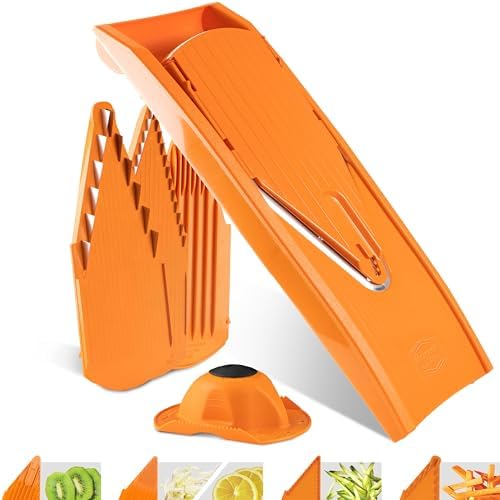 Mandoline Food Slicer Börner V1 (Starter Set) by Reston Lloyd • V-Slicer with 3 Blade Inserts & Food Holder • Made in Germany • Fruit & Vegetable Chopper • Multiple Settings • Color: Orange - Image 7
