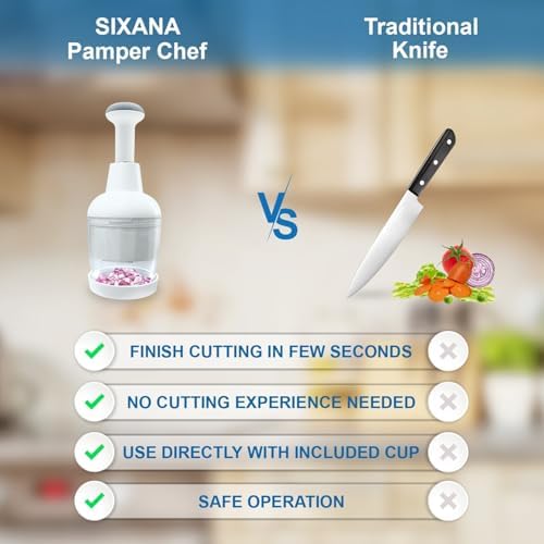 Раmᴘеᴦеԁ СҺеf Manual Food Chopper – Hand Vegetable Chopper, Onion Chopper, Garlic Chopper, Nuts Chopper, Food Dicer Mincer – Handheld Kitchen Tool for Salad Fruits Nuts, Dishwasher Safe, White