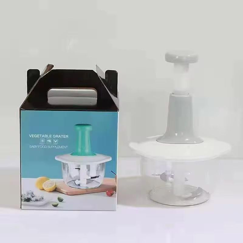 Manual Food Chopper, Hand Push for Perfect Texture, Vegetable and Meat Mincer with Stainless Steel Blades, Clear Bowl (Grey) - Image 5