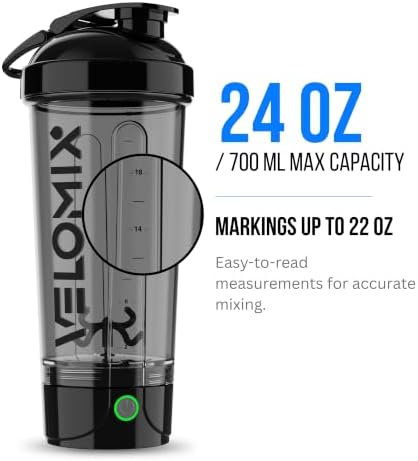 VELOMIX 24oz Electric Protein Shaker Bottle for Protein Mixes, Black - Image 6