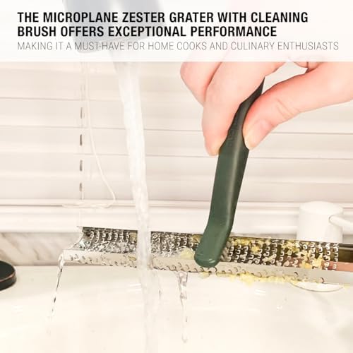 Microplane Home Series Zester & Cleaning Brush - Stainless Steel Citrus, Cheese, Ginger, Chocolate, Nutmeg Grater - Soft-Touch Handle - Made in USA - Rosemary Green