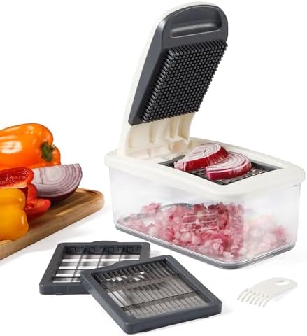 Aero Vegetable Chopper, 5-in-1 Food Chopper with Container, Manual Vegetable Dicer with Interchangeable Stainless Steel Blades for Slicing, Chopping & Meal Prep