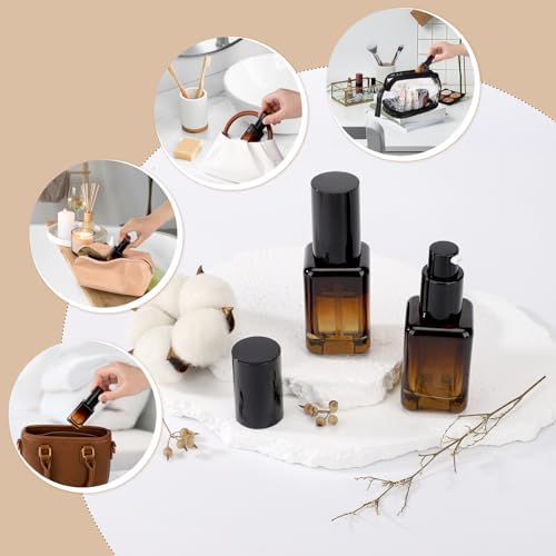 Segbeauty 1oz Glass Bottle with Pump, 30ml Empty Travel Size Pumping Lotion Dispenser Refillable, 2pcs Amber Pump Bottle Dispenser Face Cream Containers for Essential Oils Shampoo Liquid Soap Gel - Image 6