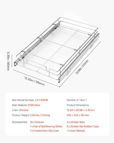 Pull Out Cabinet Organizer 12.2" W x 20.98" D Steel Slide Out Drawers