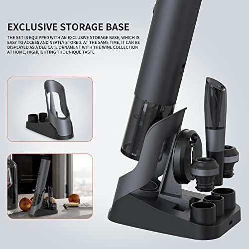 Rechargeable Electric Wine Bottle Opener Set 7-in-1 Aluminum Alloy Wine Gift Set with 2-in-1 Electric Corkscrew & Vacuum Pump, Foil Cutter, Wine Pourer, Charging Base and 2 Wine Stoppers