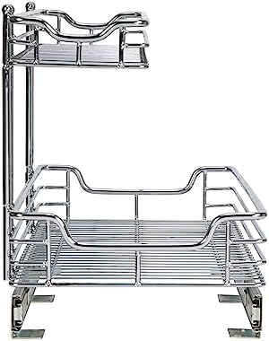 Glidez 2‑Tier Large Multipurpose Chrome‑Plated Steel Pull‑Out/Slide‑Out Under Sink Organizer, Chrome Finish