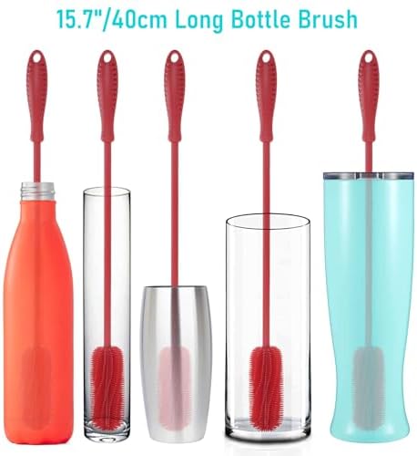 Silicone Bottle Brush, 15.7" Water Bottle Cleaner Brush, Red - Image 7