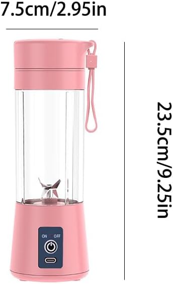 Cordless Portable Personal Size Blender - Mini Blender, 380Ml BPA Free Travel Cup, Powerful Blending Suit in Office/Home/Gym, Valentines Day Gift Pink (Pink)