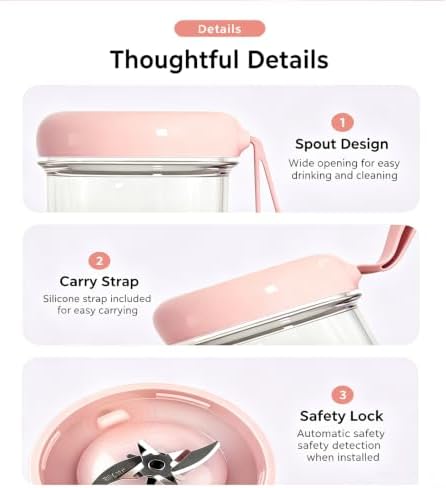 Portable Blender, Rechargeable Smoothie Blender with One‑Touch Button