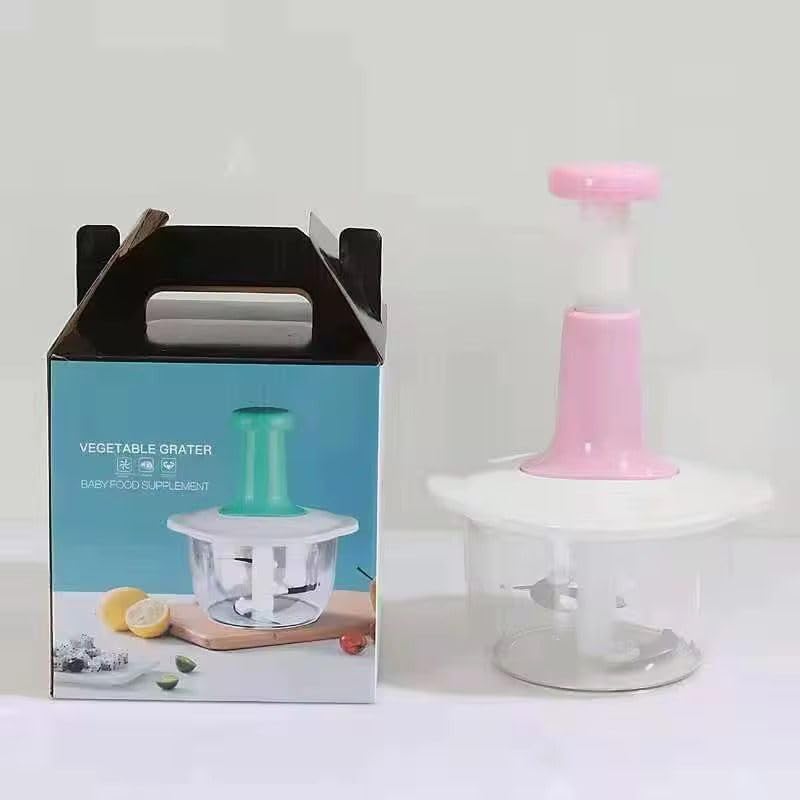Manual Food Chopper, Hand Push for Perfect Texture, Vegetable and Meat Mincer with Stainless Steel Blades, Clear Bowl (Pink) - Image 3