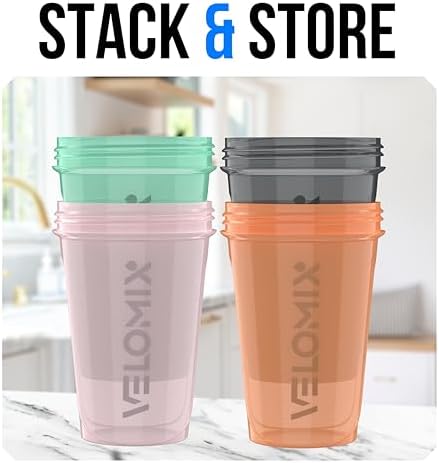 VELOMIX 4 Pack 20oz Protein Shaker Bottle for Protein Mixes, Mint Drift - Image 6