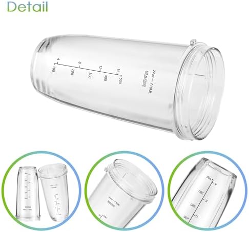 7-Fin Blender Replacement Parts for Ninja BL480 BL640 BL642 – 24oz Cup with Lid and Blade, Fits 7-Fin Drive Systems Only