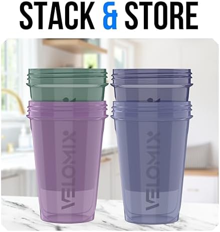 VELOMIX 4 Pack 20oz Protein Shaker Bottle for Protein Mixes, Blue Mirage - Image 6