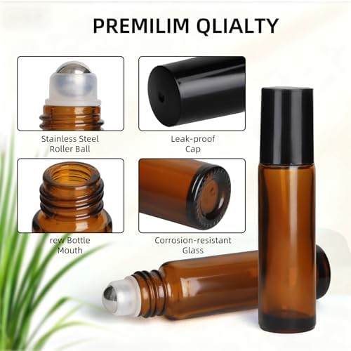 24 pcs 10ml Amber Glass Roller Bottles with Steel Balls and Black Caps - Image 7
