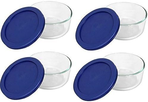 Pyrex 7200 2-Cup Glass Bowl & 7200-PC Dark Blue Lid (4-Pack) - Made in USA