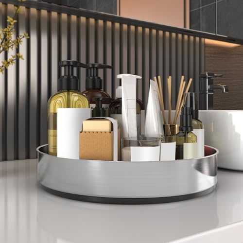 Pantry Cabinet Lazy Susan Stainless Steel Black Spice Rack Turntable - Decorative Trays Storage Containers Organizer for Kitchen Cabinet, Snacks, Bathroom (10 inches)
