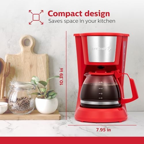Holstein Housewares 5 Cup Drip Coffee Maker – Compact and User-Friendly with Auto Pause & Serve, Reusable Filter & Glass Carafe, Office & Dorm Use, Red - Image 6