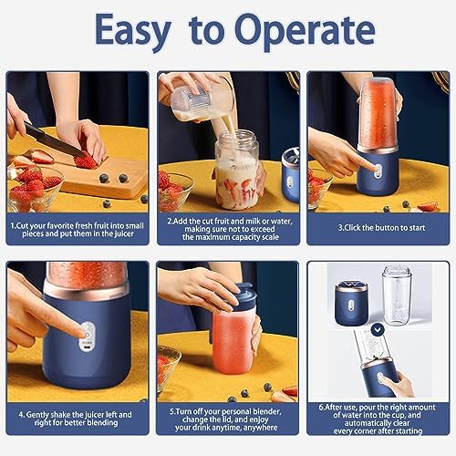 Portable Blender, Personal Blenders for Shakes and Smoothies, 400ML USB Rchargeable Fruit Veggie Juicer Cup With 6 Blades and Travel Lid, Blender for Travel Gym Kitchen - Image 6
