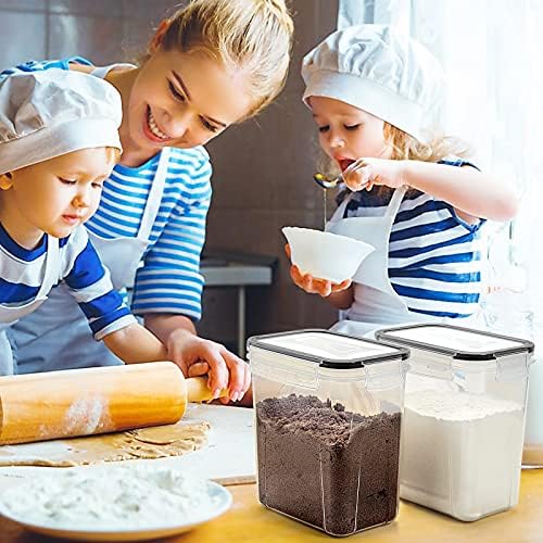 Airtight Food Storage Containers Cereal & Dry Food Storage Container Set of 6(Black Lid), Leak-proof & BPA Free, With 1 Measuring Cup & 20 Chalkboard Labels & 1 Chalk Marker