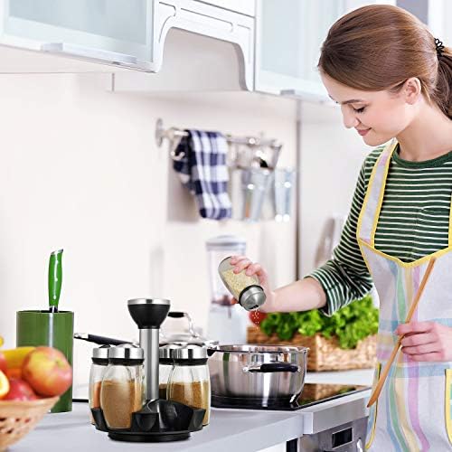 6-Jar Revolving Spice Rack Organizer Holder, Kitchen Countertop Seasoning Stand Organizer Include 6 Glass Jar Bottles, Great Gift For Chefs & Foodies (Spices Not Included)