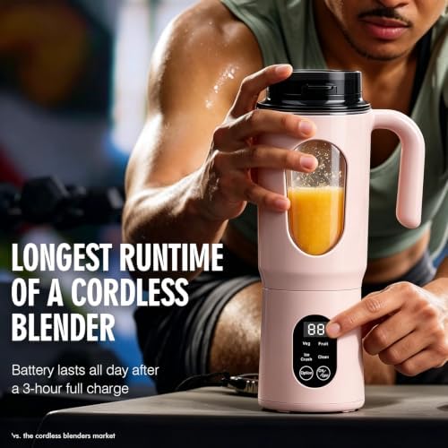 Portable Blender 580ML with LED Display and 12-Blade (pink) - Image 6