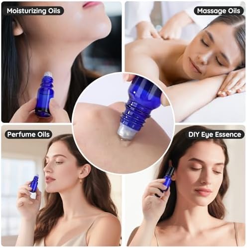 Segbeauty 0.34oz Empty Rollerball Bottles for Oil, 10ml Mini Glass Roller Bottles for Essential Oils, 5pcs Blue Travel Size Roller Ball Applicator Container, Small Travel Perfume Bottle Refillable - Image 6