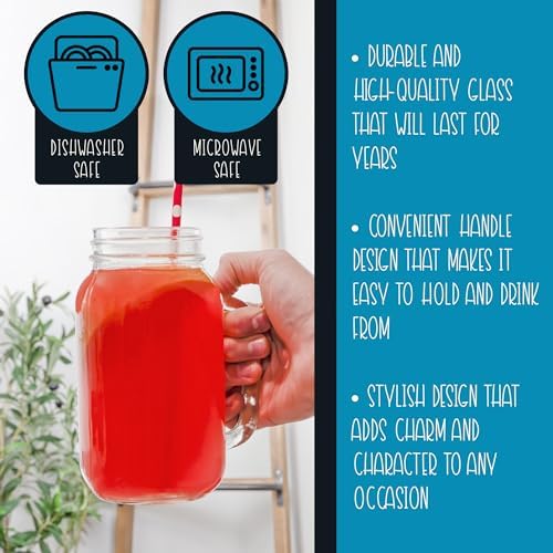 Mason Jar Mugs with Handles (24oz, Clear, 4-Pack); Glass Drinking Glasses for Cold Beverages, Decoration, Storage, Party Favors, Cocktails, Floats