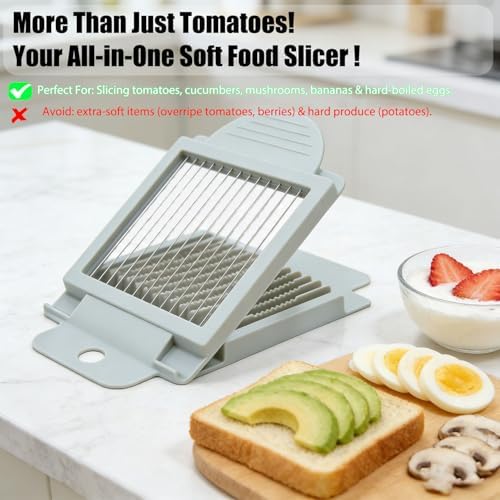 Tomato Slicer, Stainless Steel Tomato Slicer, Vegetable Slicer,15 Sharp Blades, Easy Grip Handle Lightnweight Kitchen Tool, Time-Saving Tomato Cutter