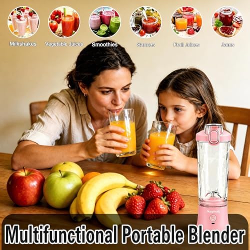 Portable Blender for Smoothies, 600ML Capacity, Rechargeable Personal Blender with Leak Proof Lid and Safety Lock, USB Charging, pink (pink) - Image 6