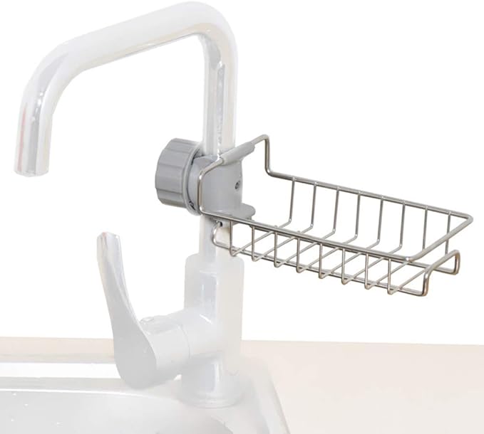 Sponge Holder for Kitchen Sink, Stainless Steel Sink Faucet Organizer Over Faucet Organizer, Detachable Sink Caddy Organizer for Kitchen Bathroom Hanging Cleaning Supplies