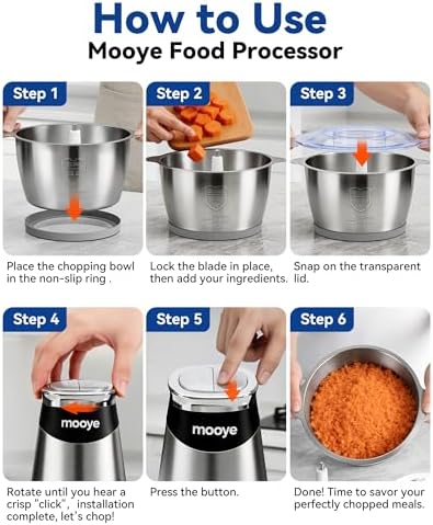Food Processor Electric Food Chopper with Meat Grinder & Vegetable Chopper - 3 Bowls(8Cup+8Cup+3Cup) with Powerful Copper Motor - Includes 3 Sets of Bi-Level Blades for Fruits/Meat/Nuts - Image 7