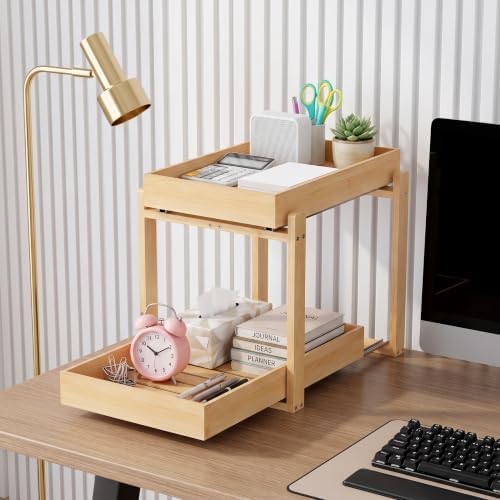Bamboo Under Sink Organizer, 2 Pack Pull Out Cabinet Organizer