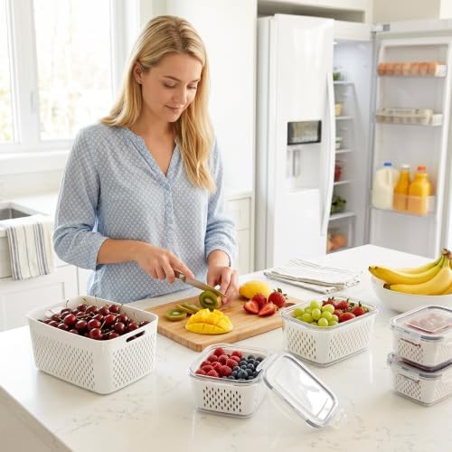 Berry keeper Fruit Storage Containers for Fridge with Removable Colander
