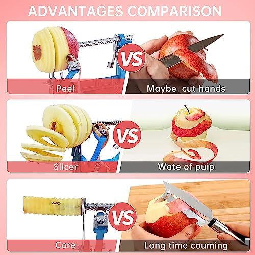 Apple Peeler, Slicer Corer Potato Peelers 3 In 1, Stainless Steel Heavy Duty with Suction Cup Base (Blue)