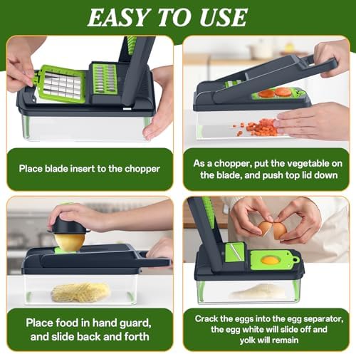 HomeHacks Veggie Chopper Vegetable Cutter, 12 in 1 Kitchen Gadget, Green - Image 6