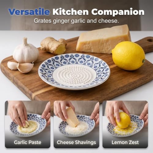Ceramic Garlic Grater Plate, Tomato Grater Bowl, 5-Inch Spanish Grinding Plate for Garlic Ginger Cheese, Handmade Grater Dish, Kitchen Cooking Gadget (F)