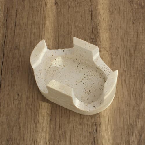 Natural Travertine Marble 2-in-1 Sponge Holder for Kitchen Sink - Heavy Duty Stone Sink Caddy, 2-Slot Scrubber Organizer for Scrub Daddy with Anti-Slip Pads, Housewarming Gift, Beige Travertine