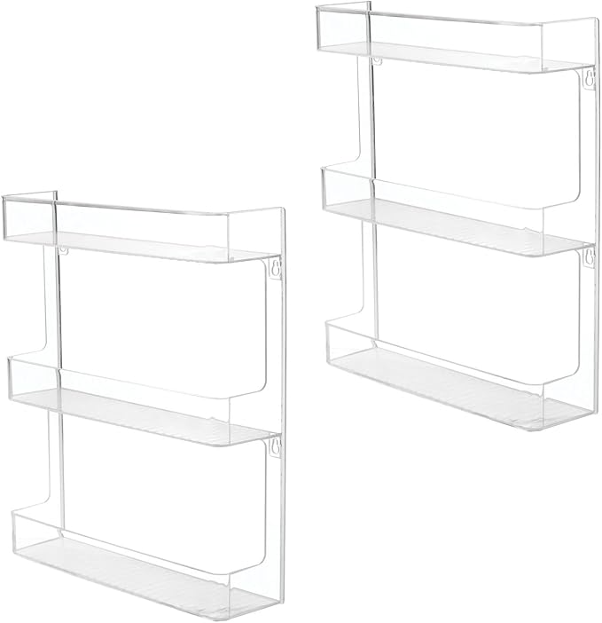mDesign Plastic Wall Mount, 3 Tier Storage Organizer Shelf to Hold Vitamins, Supplements, Aspirin, Medicine Bottles, Essential Oils, Nail Polish - Large Capacity - Ligne Collection - 2 Pack, Clear