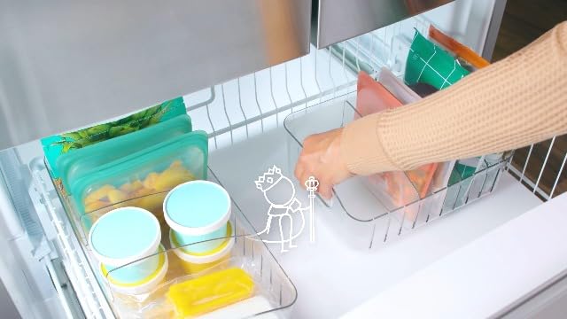 FreezeUp Freezer Bin 15", BPA-Free Clear Fridge Organizer with Adjustable Dividers and Handles for Frozen Food and Leftovers