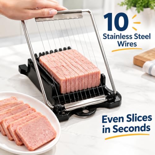 FENGCHEN Luncheon Meat Slicer, Spam Cutter with 10 Stainless Steel Wires, Slice Tool for Boiled Eggs, Banana, Avocado, Black - Image 5