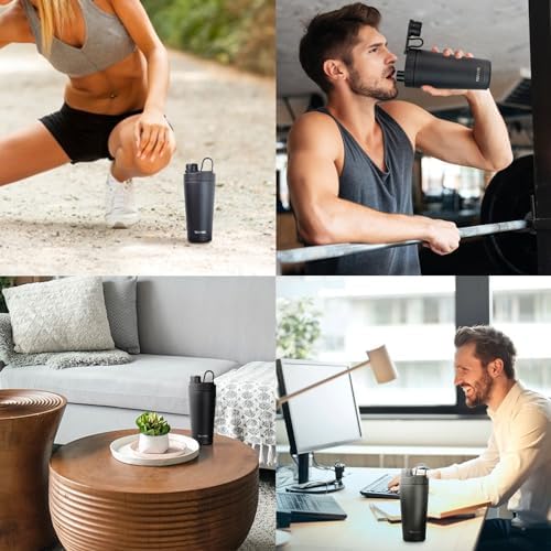 TOOFEEL Stainless Steel Shaker Bottle - 20 oz Double Walled Insulated Shaker Cup, Keeps Cold/Hot, For Protein Mixes & Gym Workout - Image 6