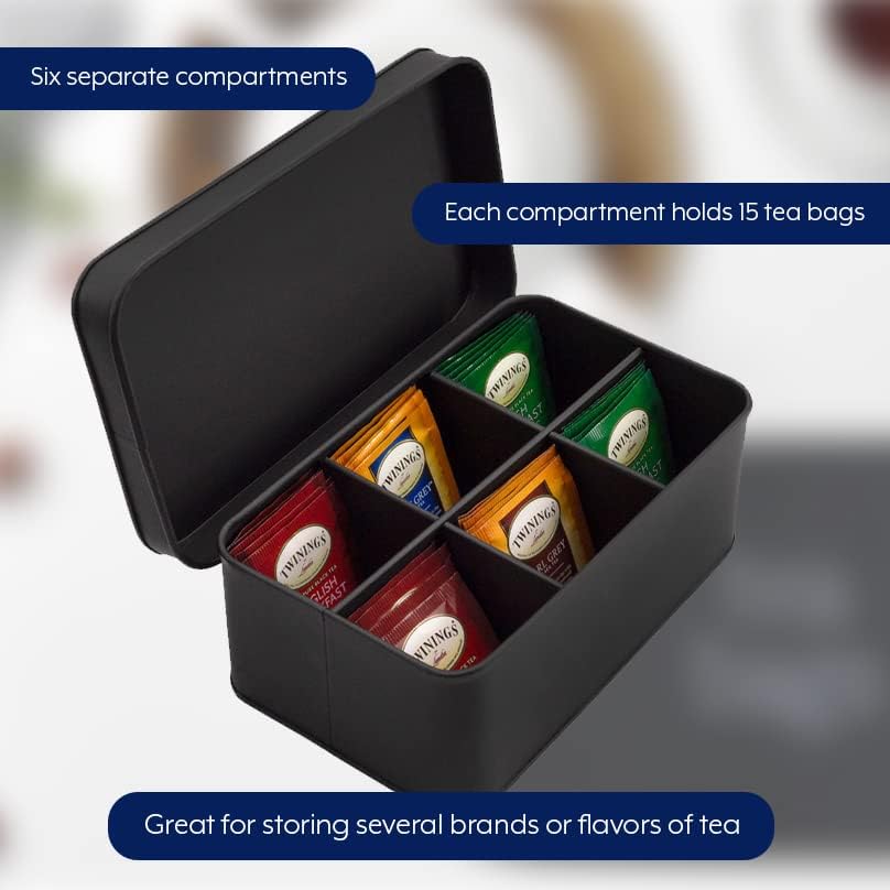 Enamelware Tea Bag Box (Black), Classic Sleek Style Tea Storage Tin