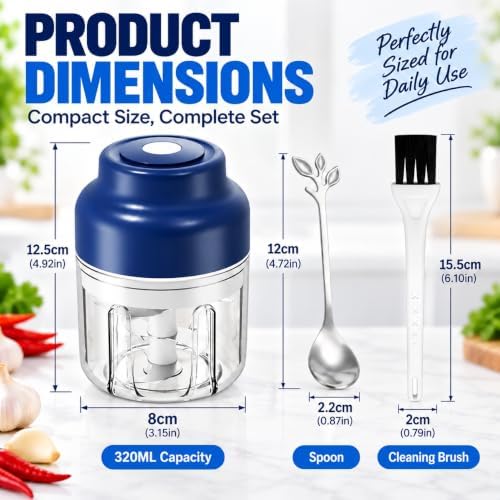 Electric Garlic Chopper Mini, 320ml Rechargeable Cordless Mini Food Chopper - Image 7
