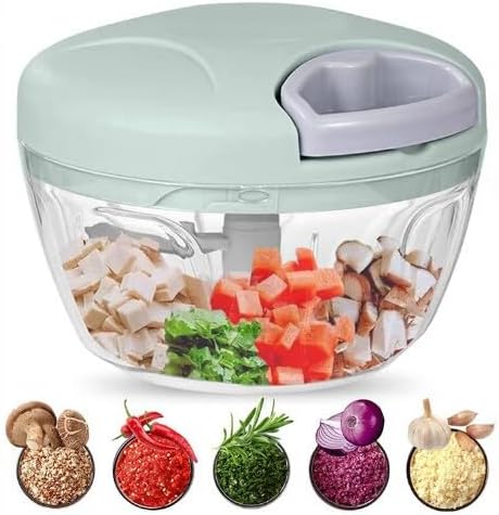 Premium Manual Food Processor - Easy Pull Food Chopper - Powerful Vegetable Slicer and Dicer - Garlic Onion Chopper β Fruit Shredders β Hand Held, green, 12.5x8x8