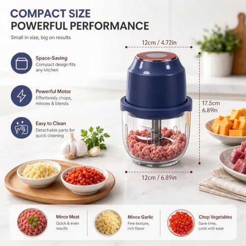 350ML Electric Garlic Meat Grinder, Wireless USB Rechargeable Food Chopper, 6-Blade High-Speed Chopper, Mini Convenient Kitchen Mixer for Garlic and Meat (Blue) - Image 7