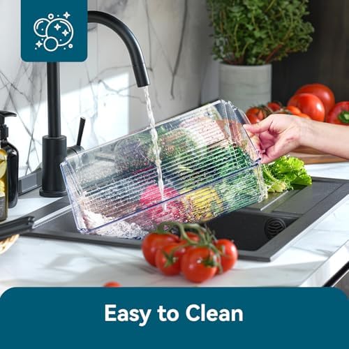 4 Piece Refrigerator Organizer Bins, Clear Fridge Organizers with Lids