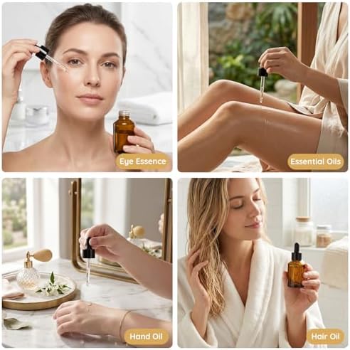 Segbeauty 2oz Amber Glass Dropper Bottles for Travel Toiletries, 4pcs Small Refillable Perfume Oil Bottles with Dropper, 60ml Travel Eye Droppers, Cosmetic Liquids Serum Container with Transfer Tool - Image 6