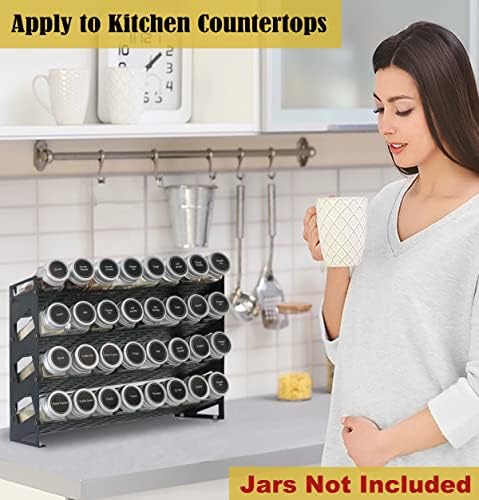 4 Tier Countertop Spice Rack Organizer for Kitchen Cabinet Pantry or Wall Mount, Matte Black (Jars Not Included)
