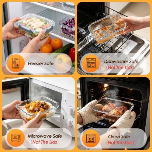 5 Pack 36oz Glass Storage Containers with Lids, Grey