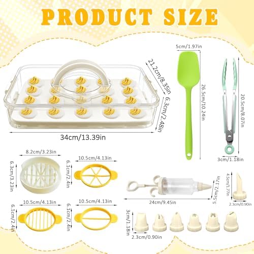 20 Deviled Egg Containers with Lid & Handle,Egg Holder for Fridge PET Thickened Eggs Organizer for Refrigerator Inc Egg Slicer,Kitchen Tongs,Silicone Spatula,Piping Decorating Kit